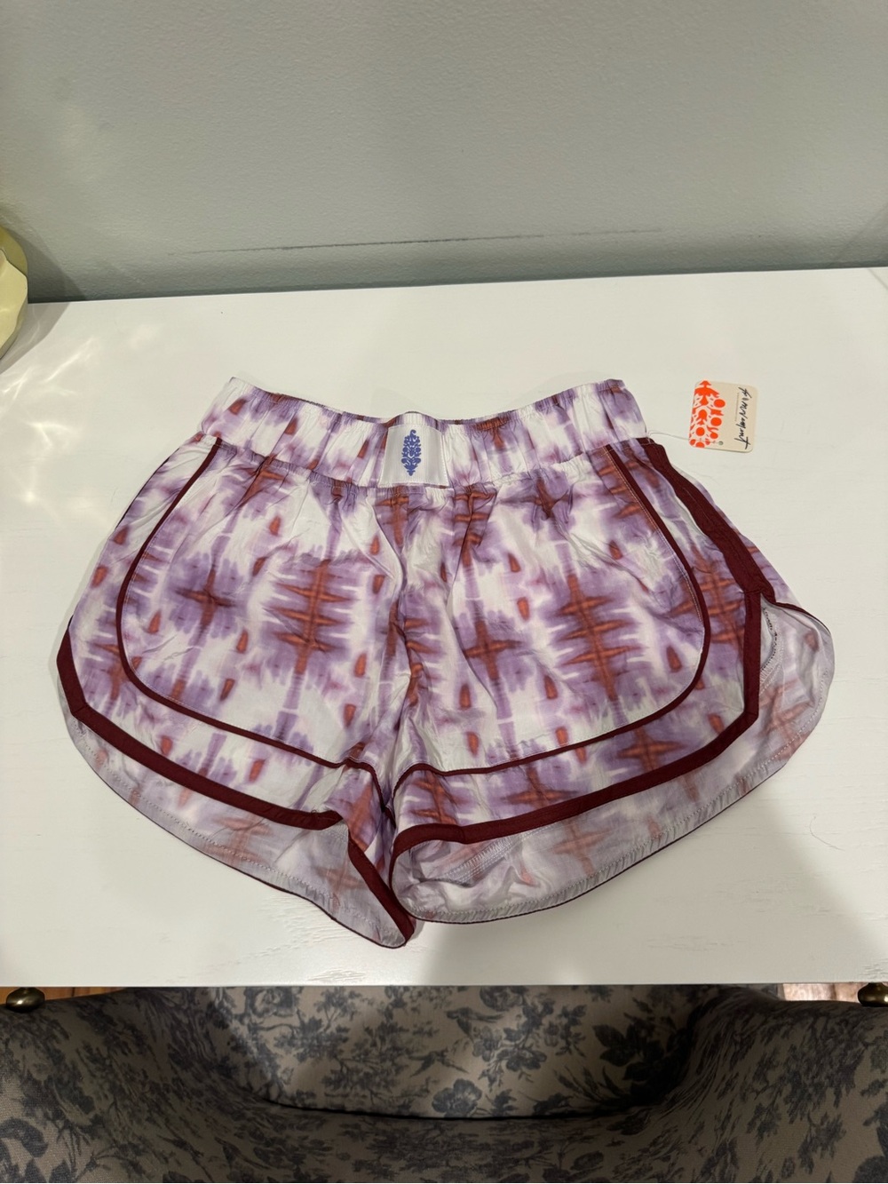 Free People Purple Tie-Dye Athletic Shorts with Maroon Trim